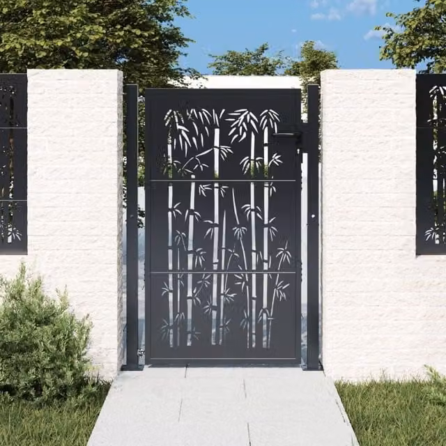 Berkfield Anthracite Steel Garden Gate with Bamboo Design, W: 105 cm, H: 130 cm – 1