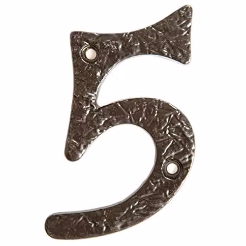Hammer and Tongs Rustic Iron Number 5 Wall Numeral in Grey, Height: 8.5 cm