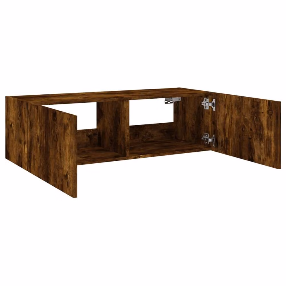 Berkfield Home TV Wall Cabinet with LED Lights in Smoked Oak Brown, W: 100 cm, D: 35 cm, H: 31 cm – 7