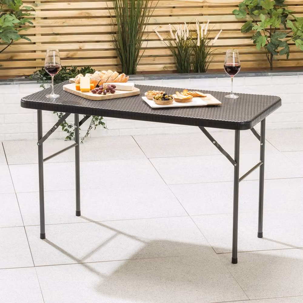 Christow Black Rattan Effect Folding Garden Table for 4 People, W/D/H: 150 x 64 x 74 cm – 2