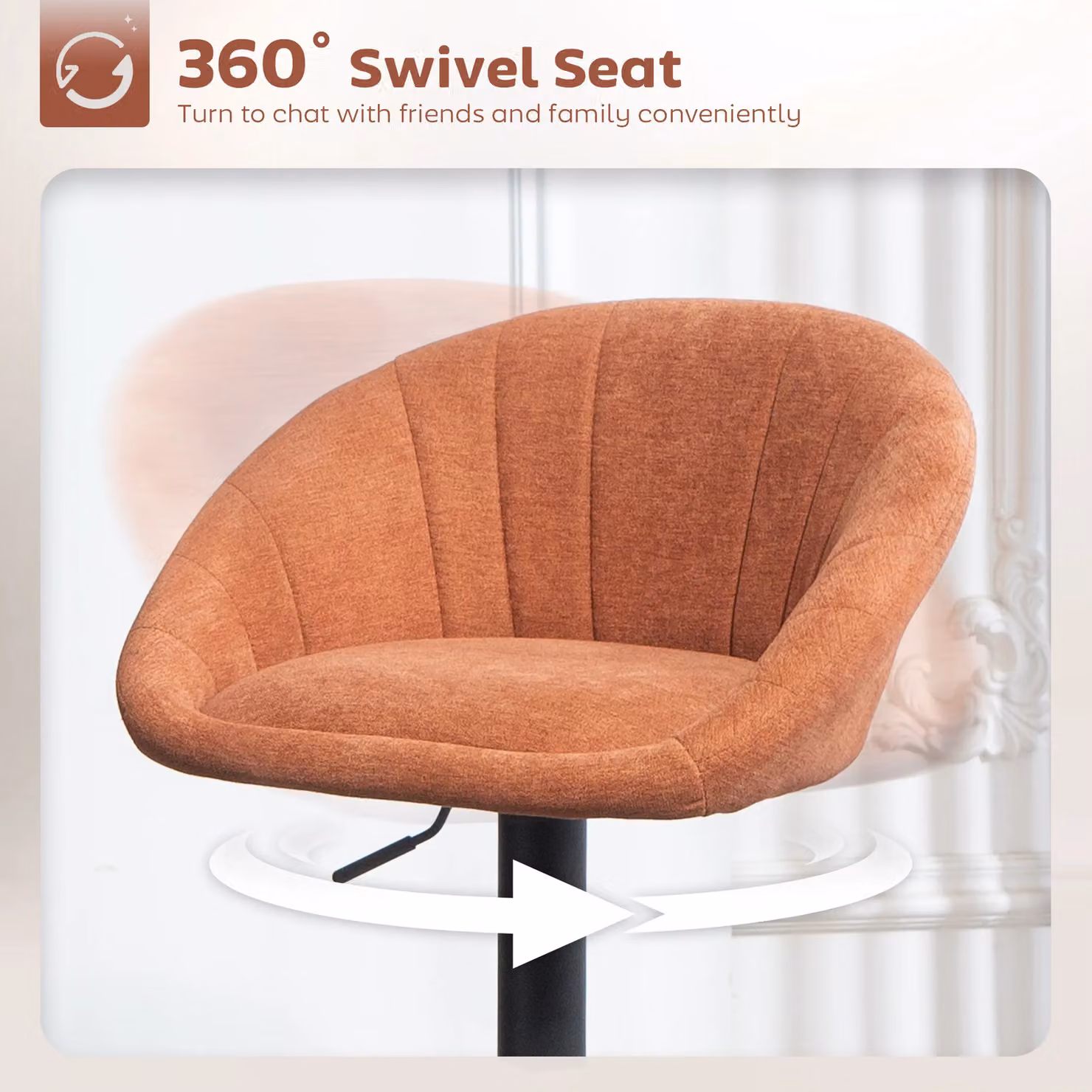 HOMCOM Set of 2 Swivel Bar Stools in Orange with Fabric Upholstery and Metal Base – 4