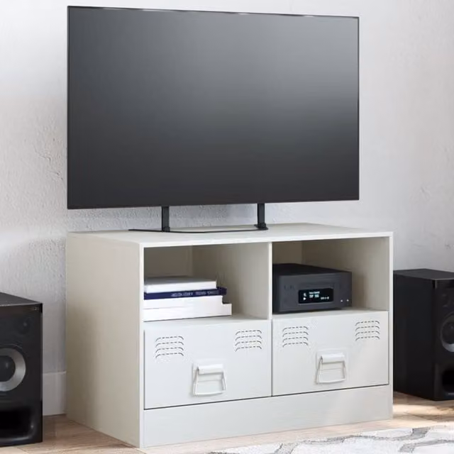 Berkfield Home Modern White Steel TV Cabinet W: 67 cm, D: 39 cm, H: 44 cm – 1