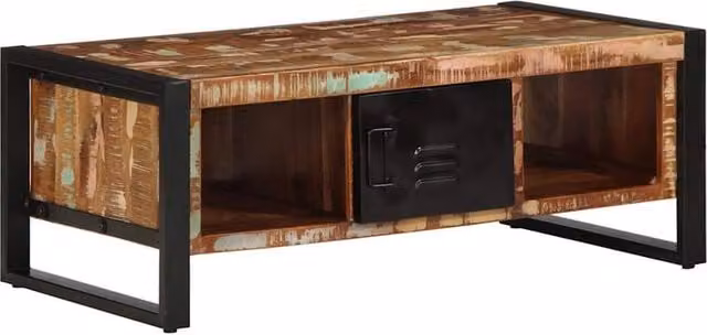 Berkfield Home Multicolour Reclaimed Solid Wood Coffee Table W: 90 cm, D: 50 cm, H: 36 cm