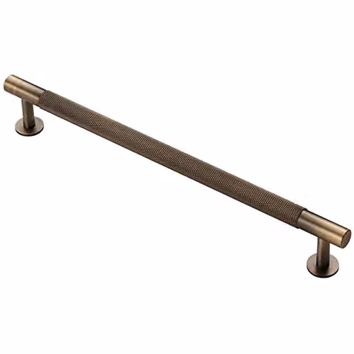 Loops Knurled Bar Door Pull Handle in Antique Brass, W: 27.4 cm, Centres: 22.4 cm