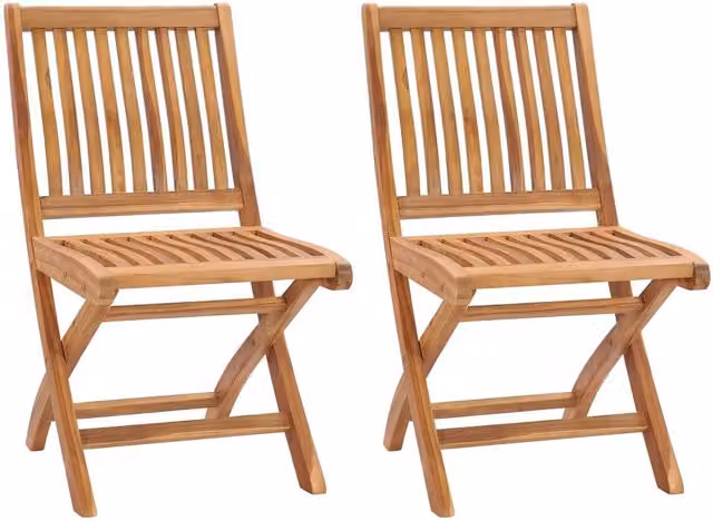 Berkfield Home Set of 2 Folding Garden Chairs in Brown Solid Teak Wood – 1