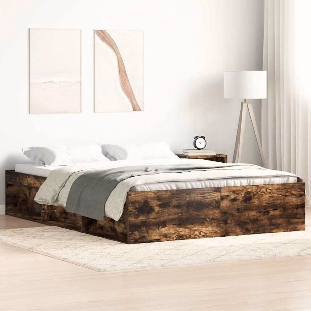 Berkfield Home Modern Smoked Oak Bed Frame with Side Compartments, Brown, W: 140 cm, L: 200 cm – 2