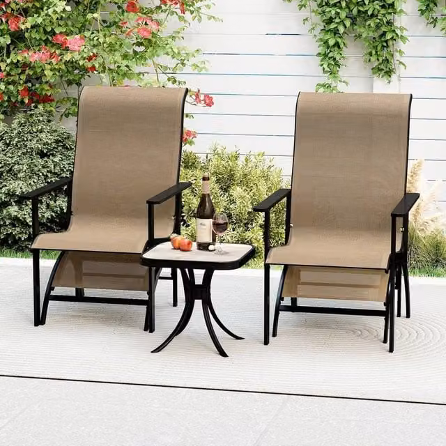 KORVIXA 5 Piece Brown Patio Conversation Furniture Set with Upholstered Cushions and Ottoman