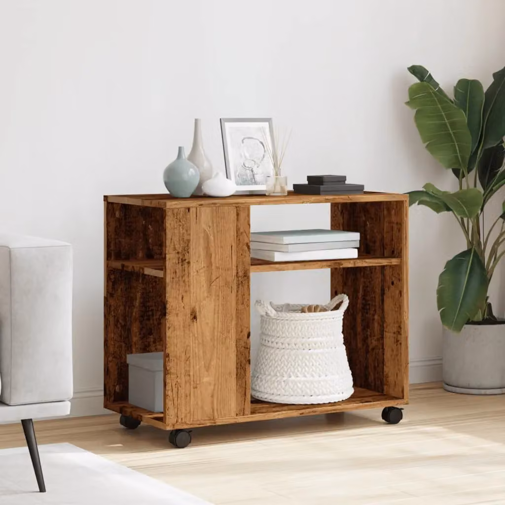 Berkfield Home Industrial Side Table with Castors in Brown, W/D/H: 70 x 35 x 60 cm – 3