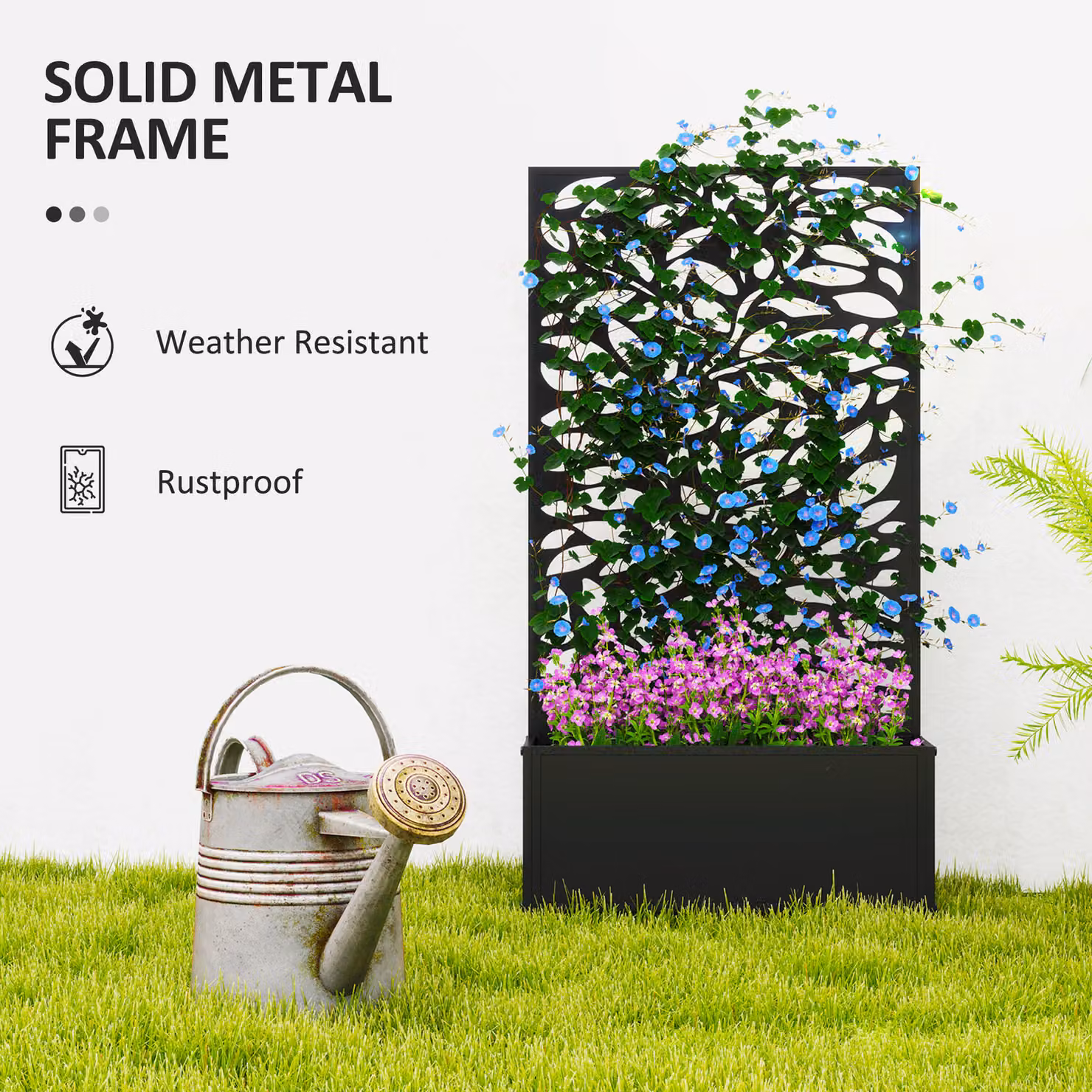 Outsunny Metal Outdoor Planter with Back Trellis in Black – 6