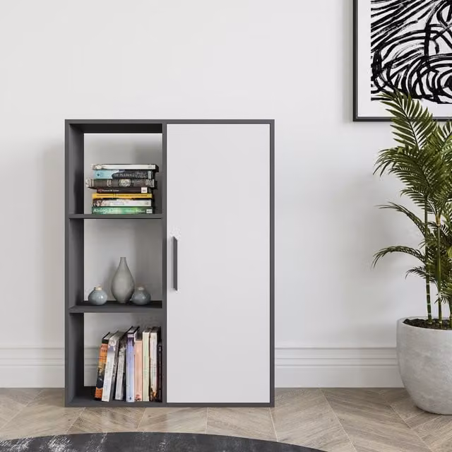 Decorotika Patrick Modern Bookcase with Cabinet in Anthracite and White