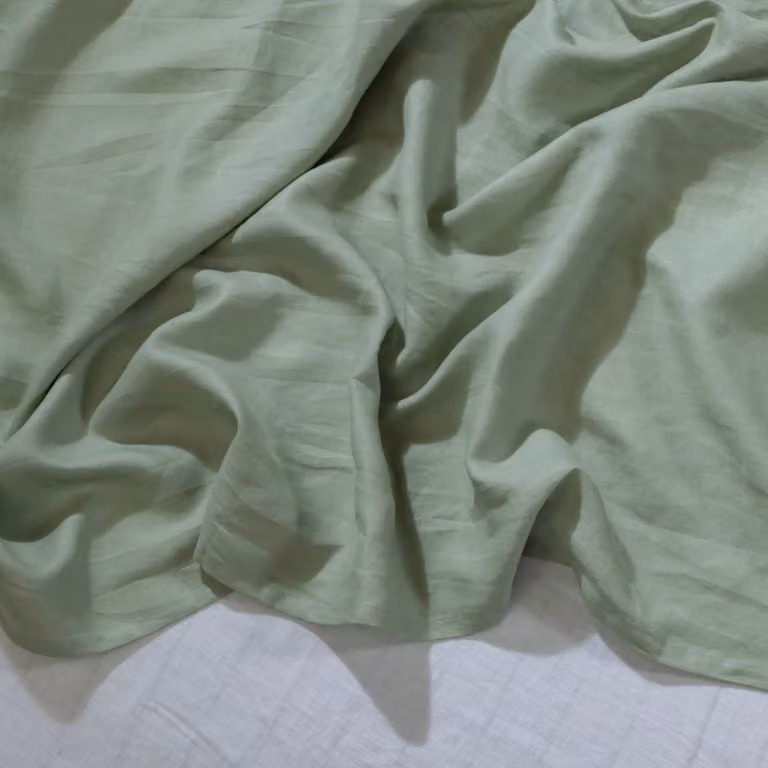 Cuddledown Plain Green Linen Fitted Sheet for Adults