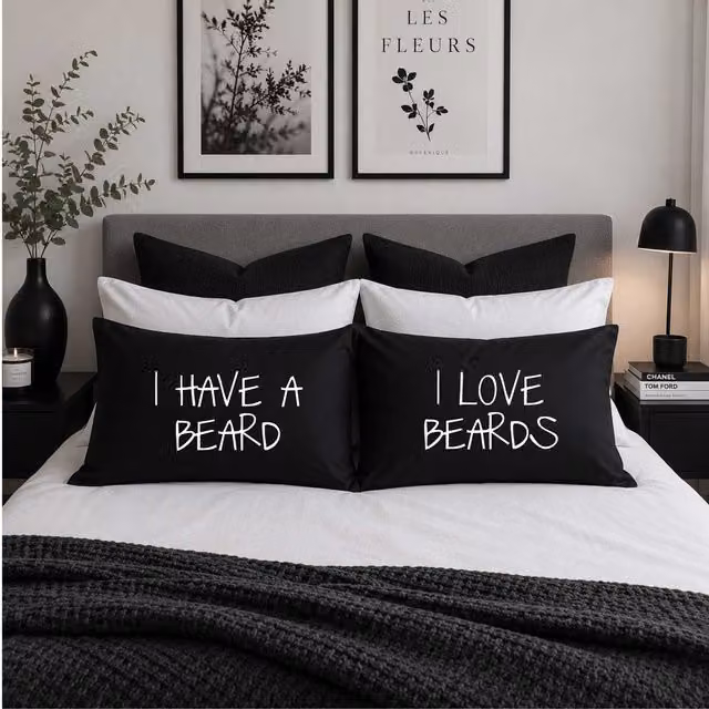 60 SECOND MAKEOVER I Love Beards Cotton Pillowcase Set in Black