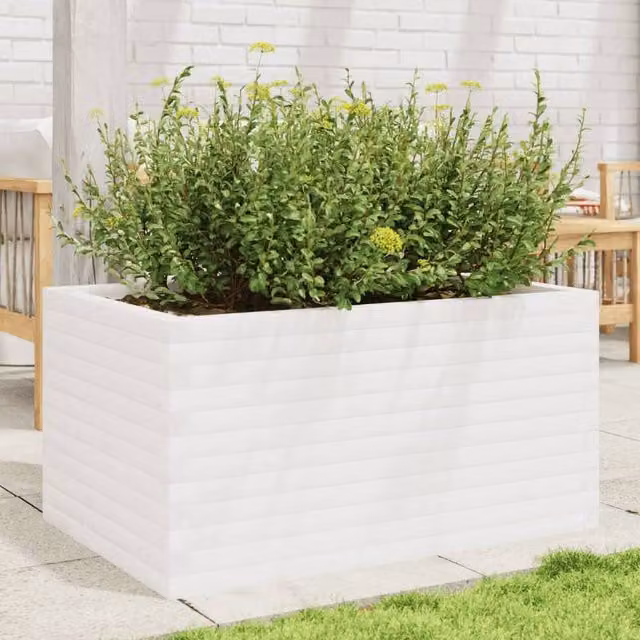 Berkfield Home Decorative Garden Planter in White Solid Pine Wood, W/D/H: 90 x 60 x 45.5 cm – 1