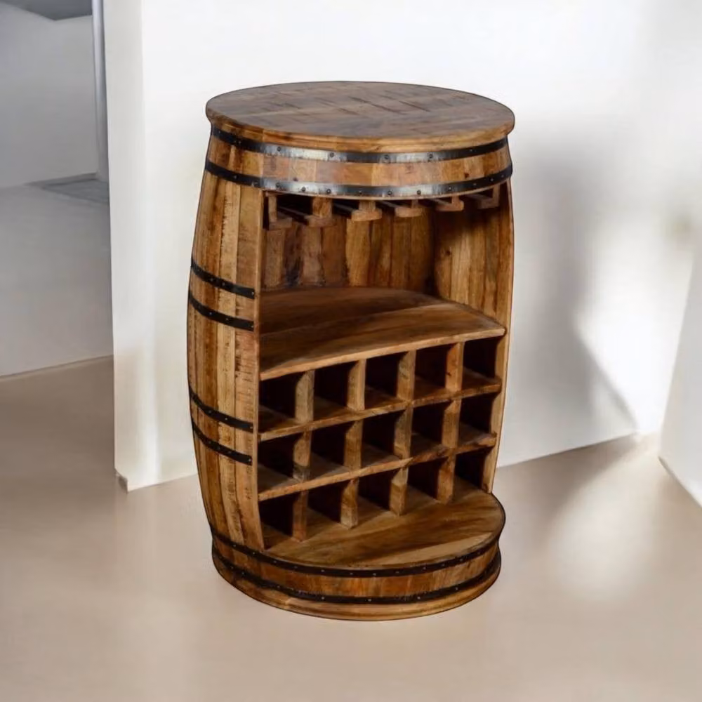 Minster Rustic Brown Wood Freestanding Wine Rack W: 60 cm, D: 60 cm, H: 90 cm – 2