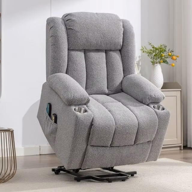 Artemis Home Glamour Grey Bouclé Fabric Powered Lift Assist TV Chair