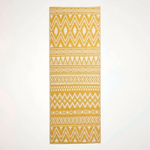 Homescapes Anna Geometric Outdoor Runner Rug, White and Yellow, W/D: 75 x 200 cm – 1