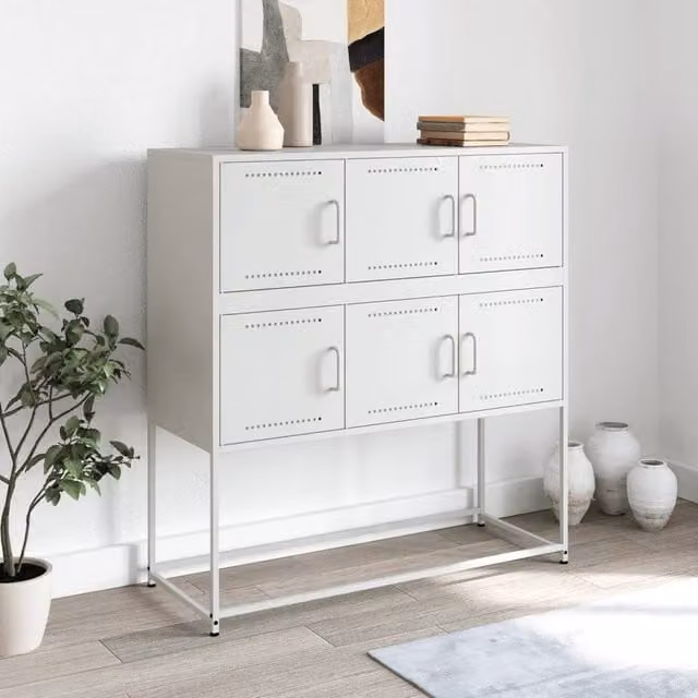 Berkfield Home White Steel Sideboard W/D/H: 100.5 x 39 x 107 cm