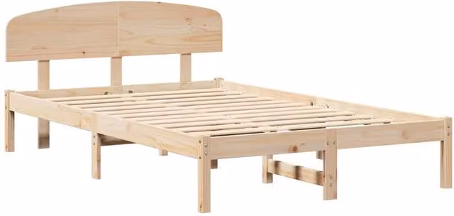 Berkfield Home Solid Wood Pine Bed Frame with Headboard, Beige, W: 120 cm, L: 200 cm – 1