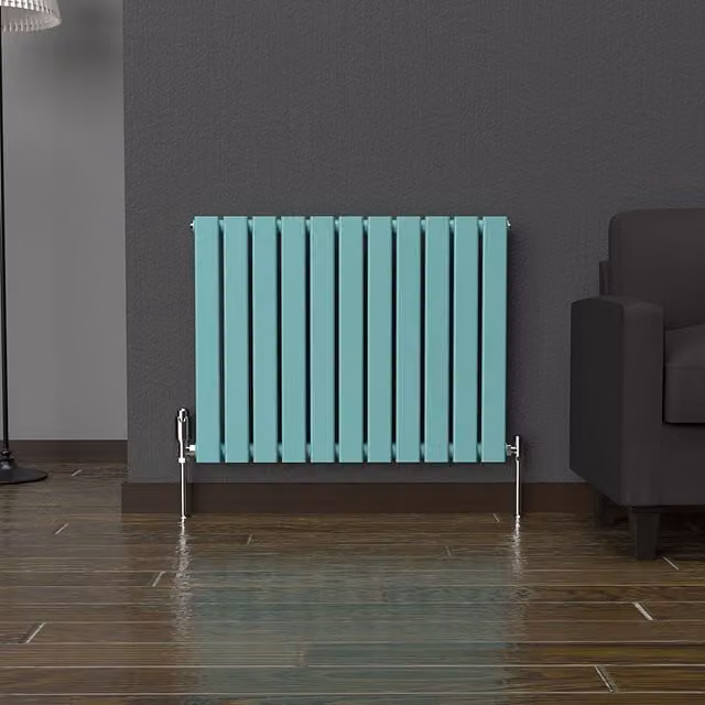 Lux Heat Flat Horizontal Single Coloured Radiator in Light Aqua Green, W: 77 cm, H: 60 cm