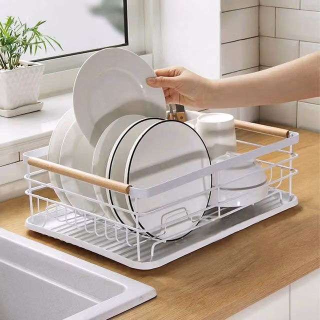 EONLION White Large Kitchen Sink Dish Drainer Rack, Coated Steel, Width: 100 cm