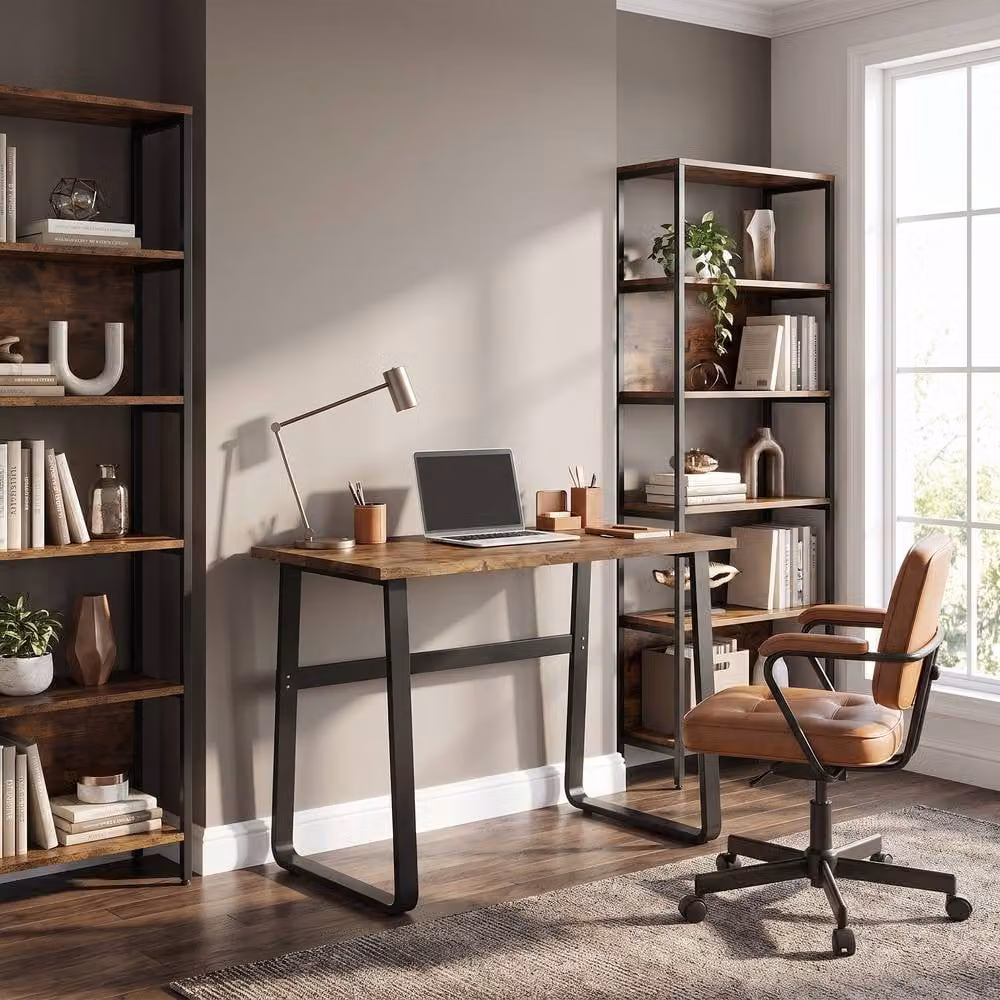 STILVORA Industrial Writing Desk with Metal Sled Base in Brown, W: 100 cm, D: 58 cm, H: 74.5 cm – 2