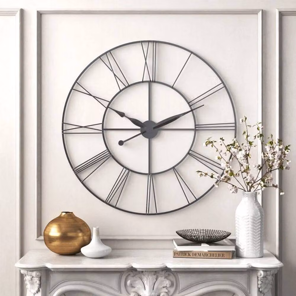 Kelvenix Modern Round Metal Outdoor Garden Wall Clock in Black, Diameter: 80 cm – 3