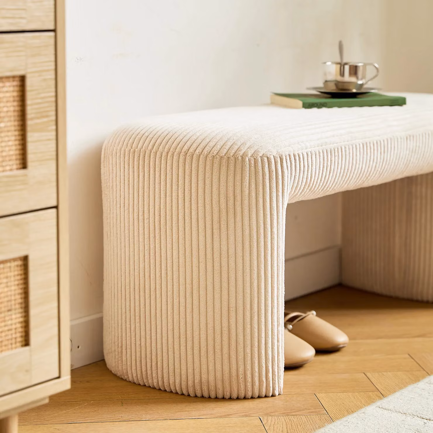 Nordlys Scandinavian Straight Fabric Bench in Beige – 2