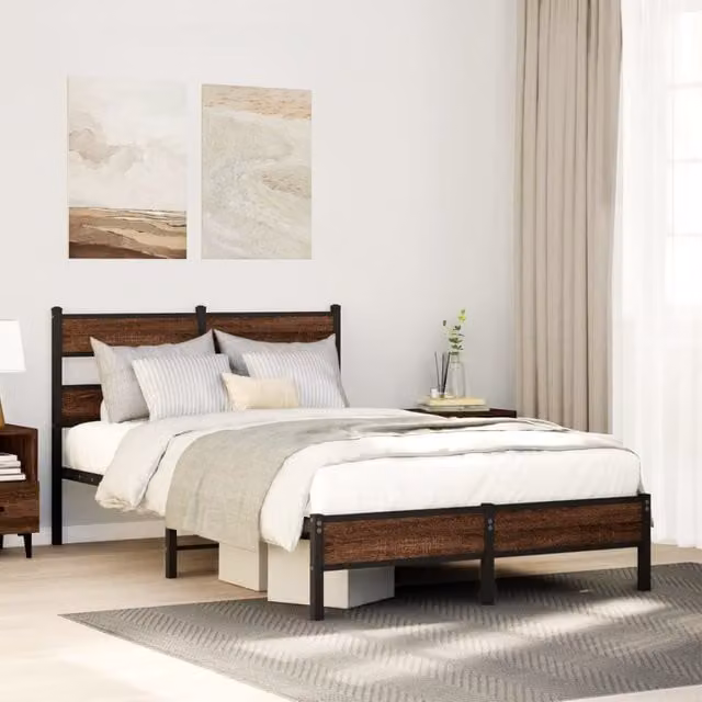 Berkfield Home Small Double Bed Frame in Brown Oak, W/D/H: 120 x 190 cm – 1