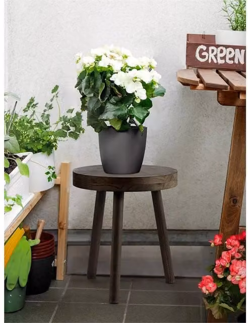 Nordara Rustic Pine Wooden Round Plant Stand and Side Table in Brown – 1