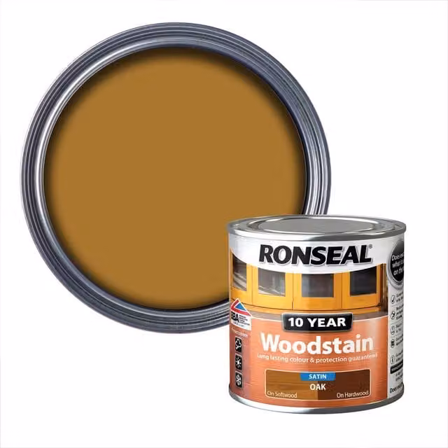 Ronseal Oak Woodstain, 250ml, Brown Exterior Wood Protection with UV Protection and Weatherproofing