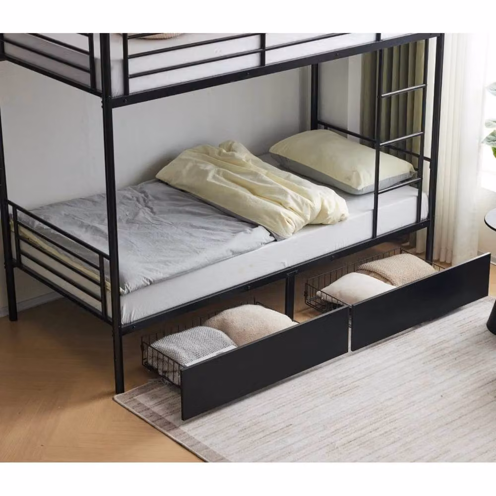 EONLION Twin Over Bunk Bed Frame with Single Loft Sleeper and Drawers, Black Metal – 3