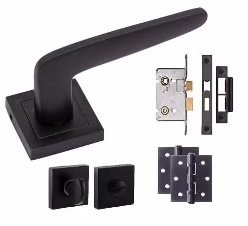 Golden Grace Venus Matt Black Bathroom Door Handle and Plate Set – 1