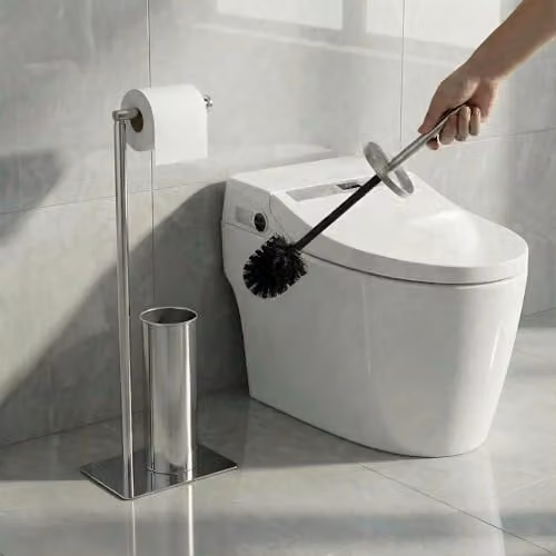 Alivio Stainless Steel Freestanding Toilet Paper Holder and Toilet Brush Set in Silver, W/D/H: 22 x 16 x 67 cm – 1