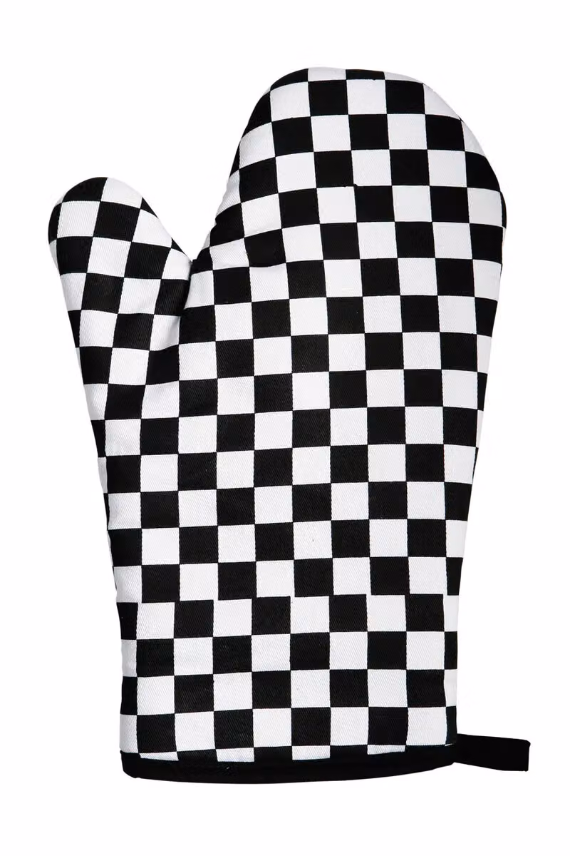 Orsina Check Mate Single Oven Glove in Black and White Cotton with Quilted Heat Protection – 4