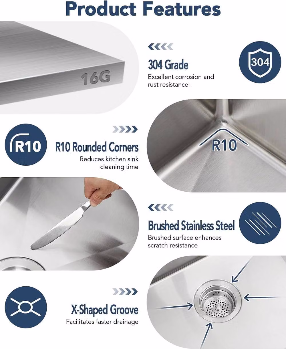 London Boutique Stainless Steel Inset Kitchen Sink in Silver with Drain Basket and Cutting Board – 5