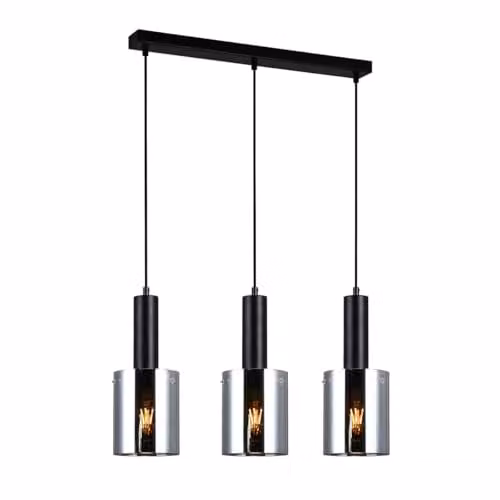 Netlighting Modern Black 3-Light Suspended Pendant Light with Grey Glass Shades and E27 Bulbs – 1