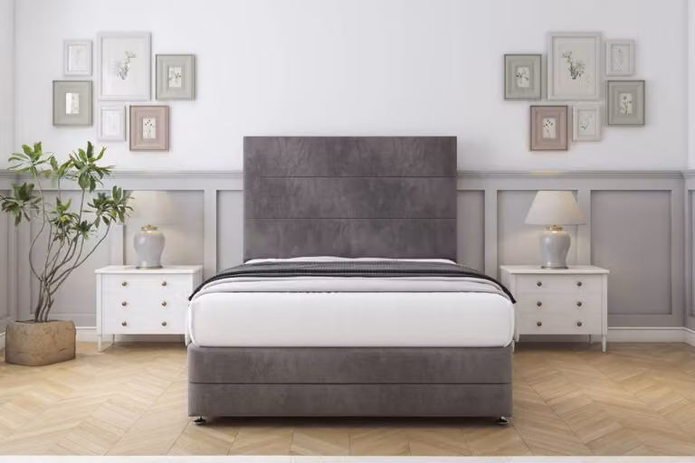 Sloomy Monaco Naples Grey Upholstered Divan Bed Set with Headboard and Footboard, W/D/H: 180 x 200 cm