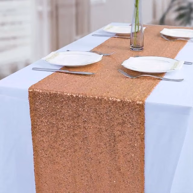 Trimming Shop Peach Glitter Sequin Rectangular Table Runner