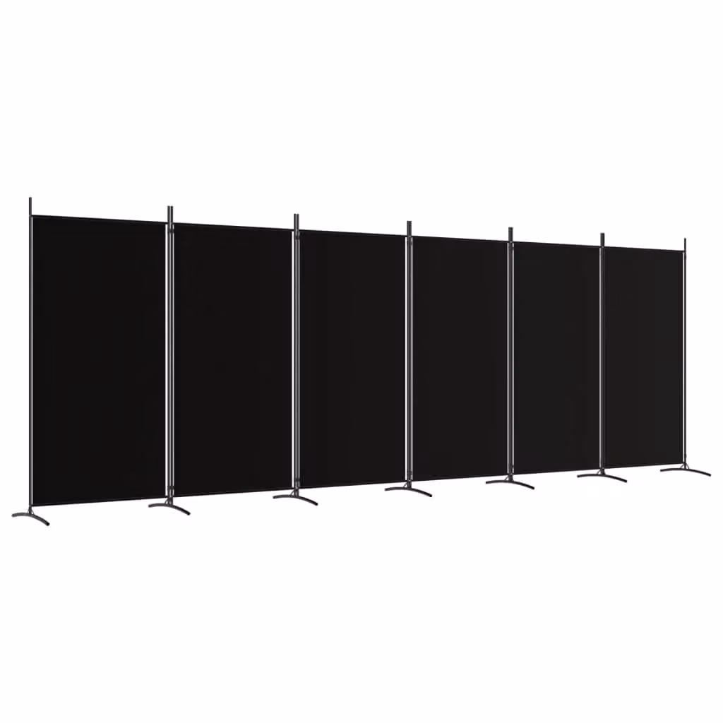Berkfield Home 6-Panel Fabric Room Divider in Black, W: 520 cm, H: 180 cm