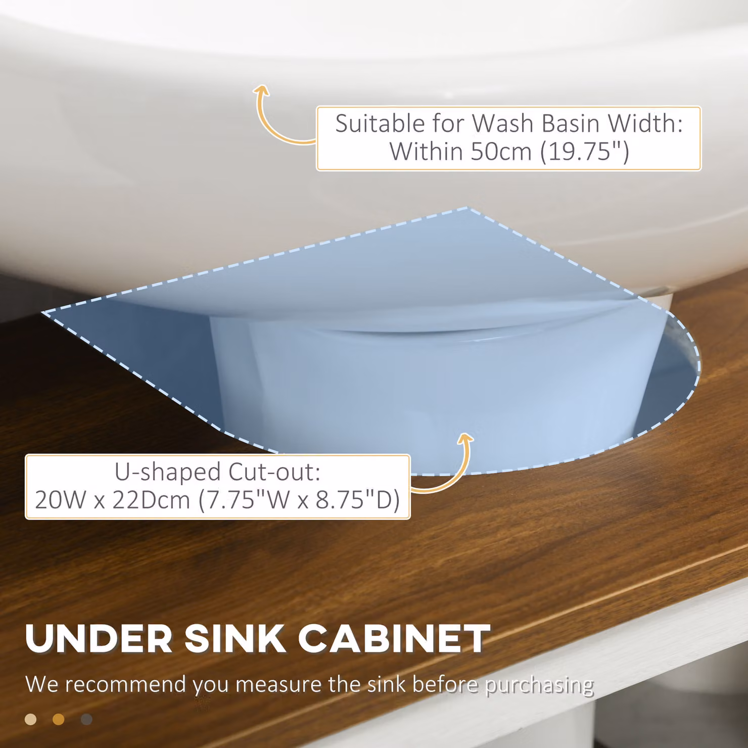 Kleankin White Under Sink Bathroom Vanity Unit with Double Hinged Doors and Internal Shelves, W/D/H: 60 x 30 x 60 cm – 2