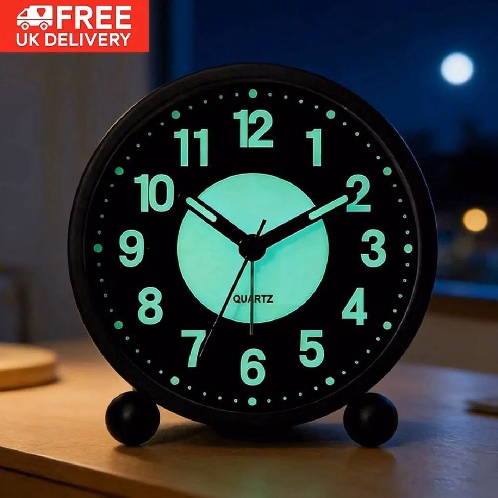 FLAVORA Black Analog Quartz Tabletop Alarm Clock with Silent Snooze Function – 6
