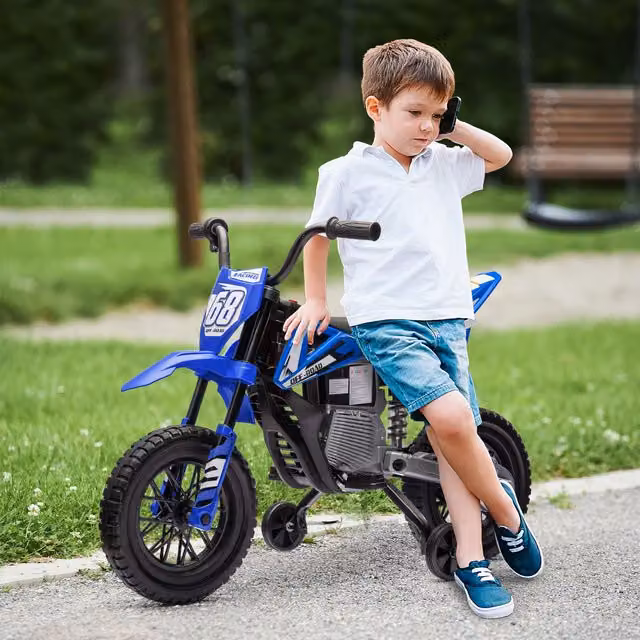 AIYAPLAY 12V Kids Electric Motorcycle with Twist Grip Throttle and Music, Blue