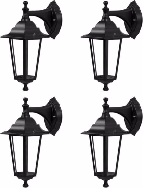 First Choice Lighting Cumbria Set of 4 Black Six Sided IP44 Outdoor Downward Wall Lights