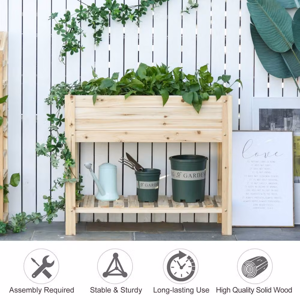 Outsunny Wooden Raised Garden Bed in Brown, W/D/H: 80 x 40 x 84 cm – 3