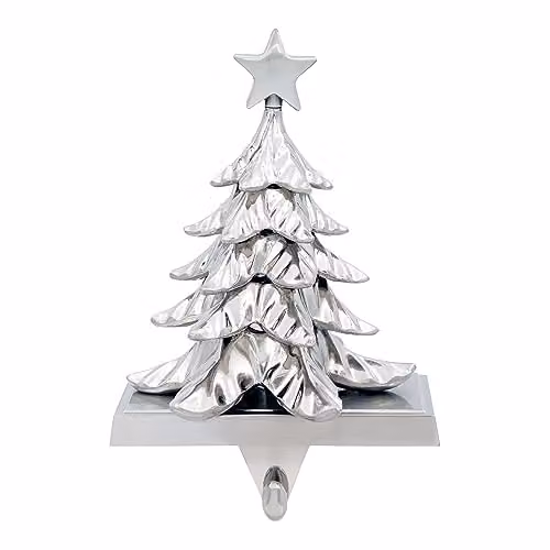 The Christmas Workshop Antique Finish Silver Christmas Tree Stocking Holder with Metal Hook and Weighted Base – 1