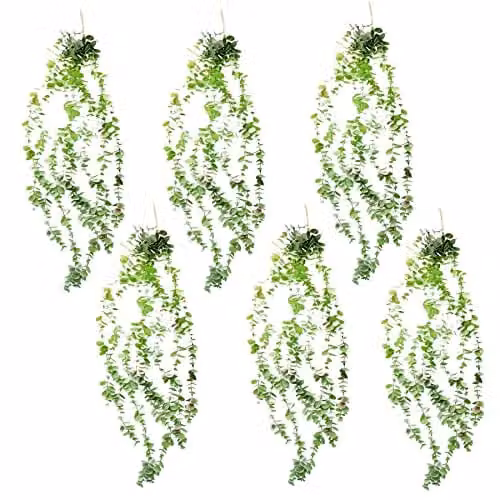 Leaf Design Multipack of 6 Green Artificial Eucalyptus Hanging Plants, Height: 80 cm
