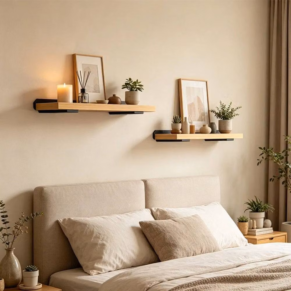 EONLION 4-Piece Black Cast Iron Floating Shelf Brackets, 30 cm – 4