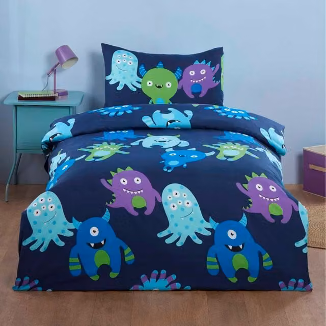 Rapport Home Monsters Graphic Childrens Microfibre Polyester Duvet Set and Pillowcase, Multicolour, W/D/H: 135 x 200 cm, Pillowcase: 50 x 75 cm