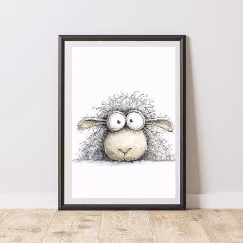 60 Second Makeover Quirky Peeking Sheep Animal Print Wall Art Poster, Multicolour, A3