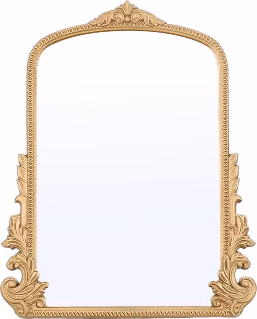 Livingandhome Classic Rectangular Carved Frame Tabletop Decorative Mirror in Gold